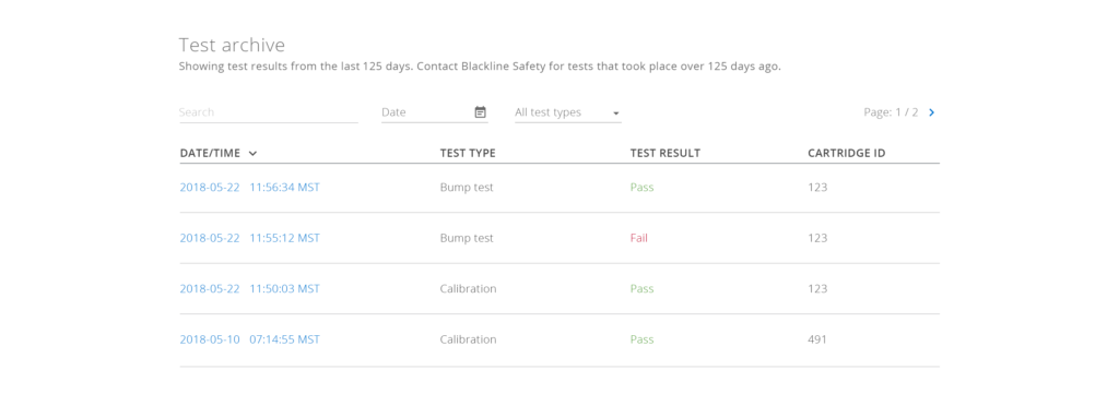 Bump test and calibration certificates