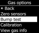 Menu - Main – Gas Options – Bump Test