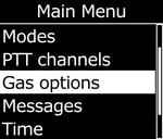 Menu - Main – Gas Options Selected