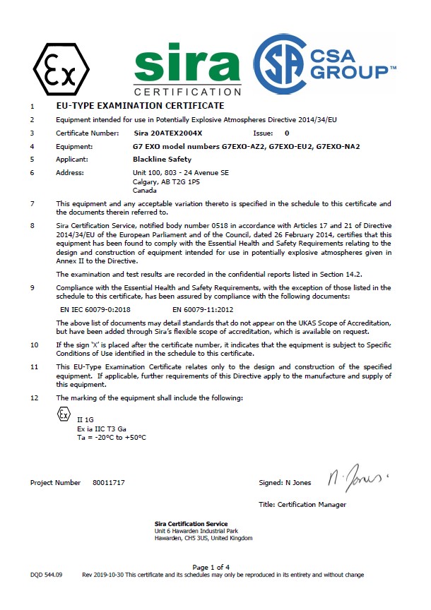 G7 EXO CSA ATEX Certification